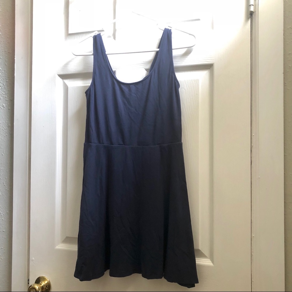 Comfy Navy Cotton Dress with Keyhole Back
